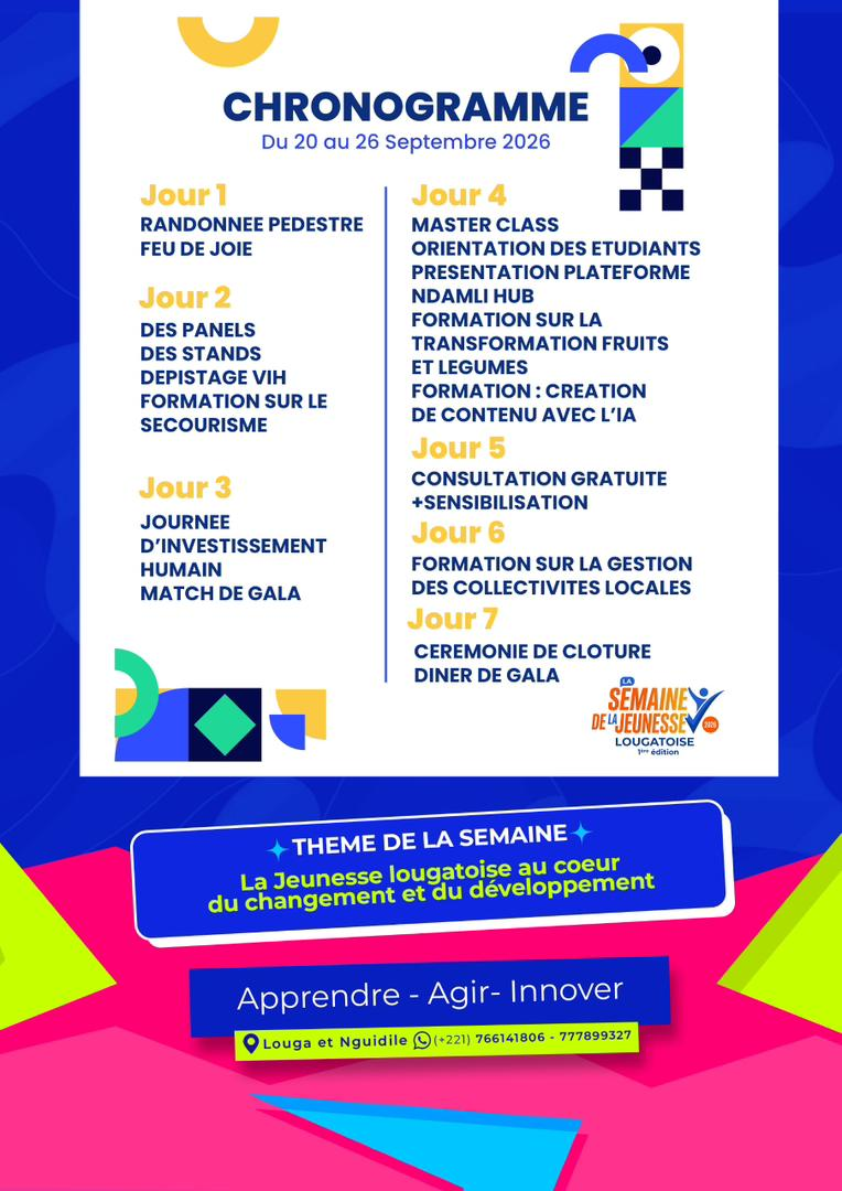 Affiche du chronogramme de la Semaine de la Jeunesse Lougatoise 2026