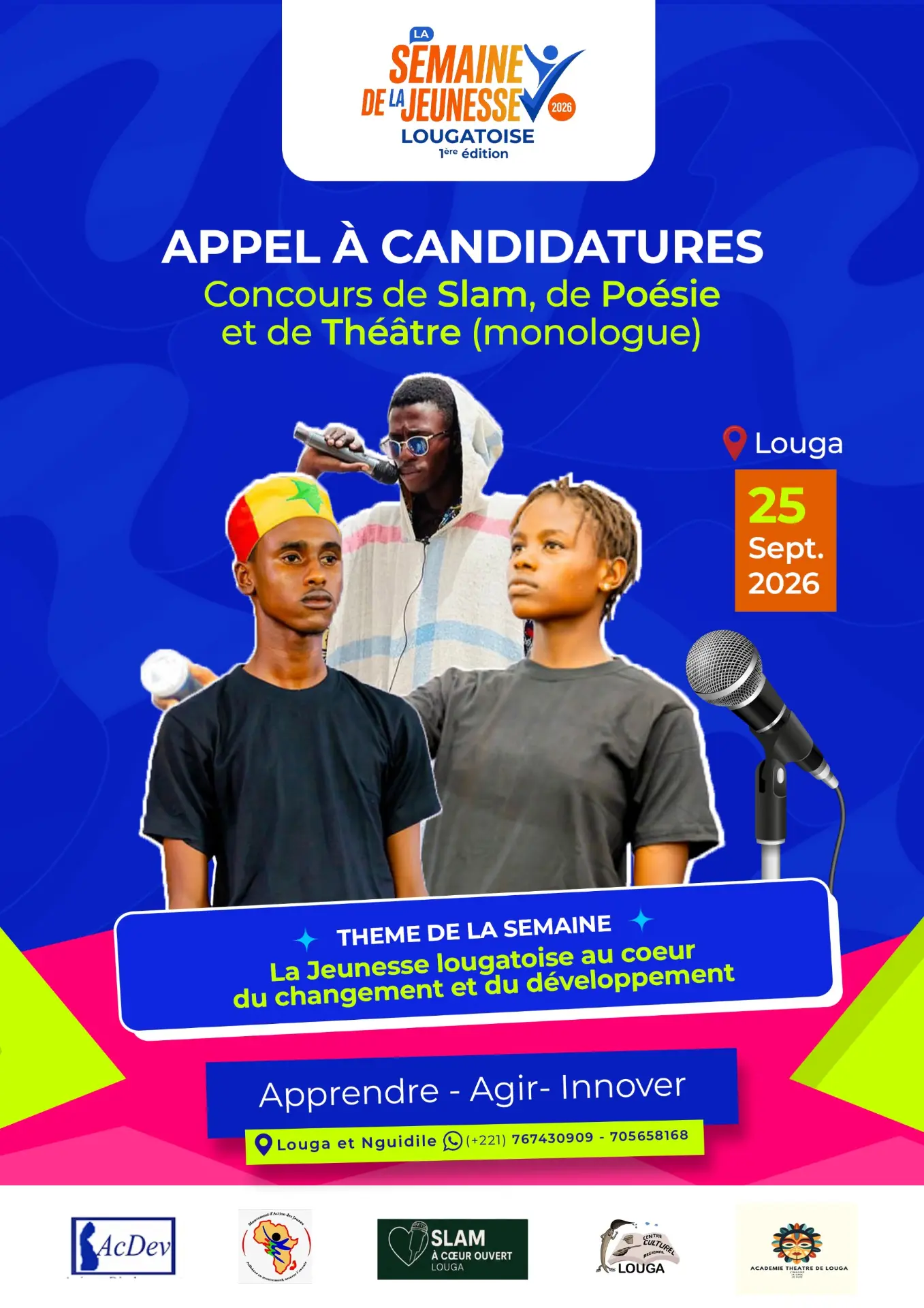 Affiche de l'appel à candidatures pour le concours de Slam, Poésie et Théâtre